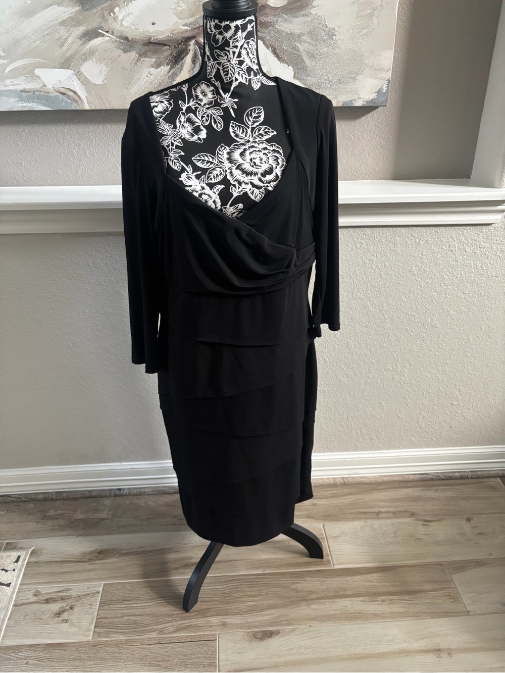 White House Black Market Black Layered V-Neck Midi Dress
